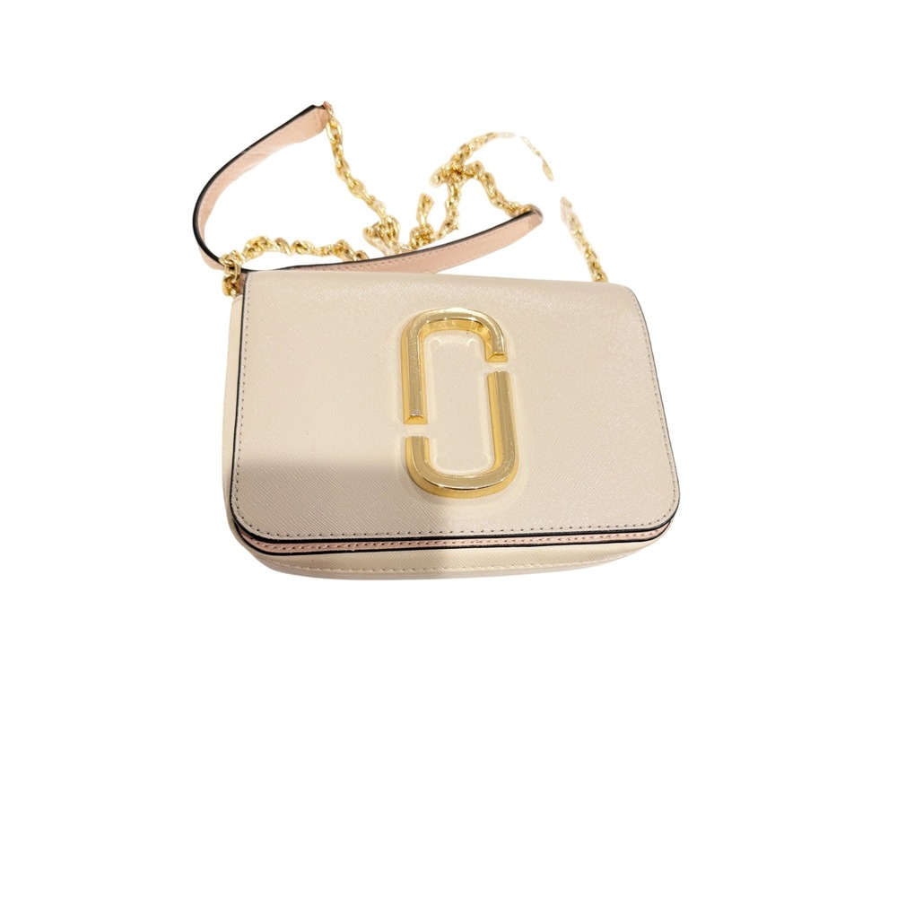 Marc Jacobs Snapshot Crossbody Bag Cream Pink Saffiano Leather Gold Chain